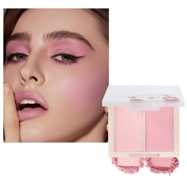 Imagem de HHLTOH Paleta de contorno e blush fosco Duo Colors – Sombra de maquiagem em pó prensado montável, sombra, blush de bochecha | Rosa claro + rosa médio | Adequado para presente de maquiagem diária