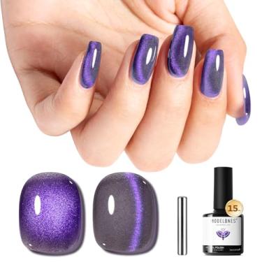 Imagem de modelones Esmalte de gel roxo olho de gato cinza roxo brilhante 9D Magnético Catye Gel esmalte UV LED de imersão para manicure 15 ml