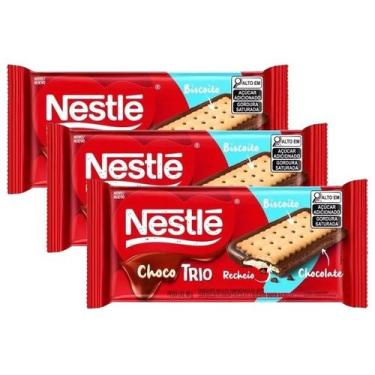Imagem de 3 barra chocolate e biscoito com recheio baunilha nestle 90g