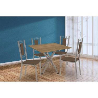 Imagem de Conjunto: Mesa Sala Jantar Volga C- Tampo De Madeira 90cm E 4 Cadeiras Florença Niquel-nogueira - Marrom - Kappesberg