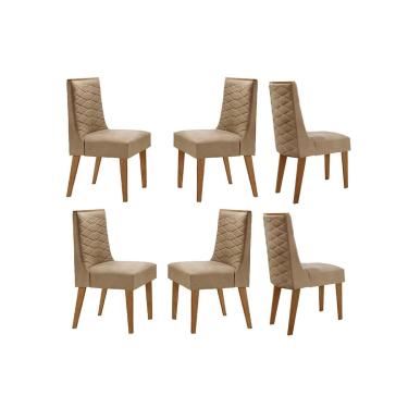 Imagem de Kit 6 Cadeiras Sala Jantar Dafne 6 Un Madeira Capuccino/Linho Bege Turim - Rufato