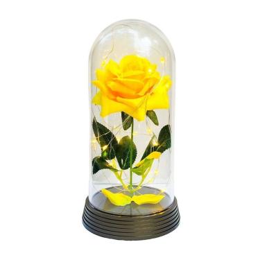 Imagem de Luminária A Rosa Encantada Amarela 20 Cm Base Ouro Quente
