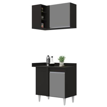 Imagem de Balcão 1 Porta Denver E Armário Aéreo Austin De Canto Preto-cinza - Lumil