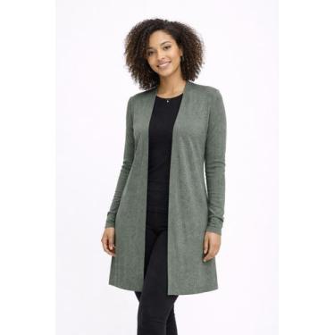 Imagem de Cardigan (Kimono) Visco Slim Melange Cor:VerdeTamanho:GG - Flor de Pau