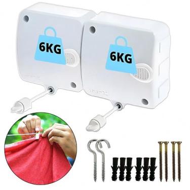 Imagem de Varal De Parede Retrátil Automático 2 Cordas Com Trava Recolhível Para