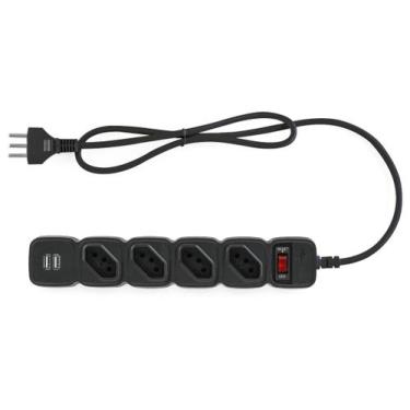 Imagem de Filtro de Linha com 4 Tomadas e 2 entradas USB E 204 Preto Intelbras