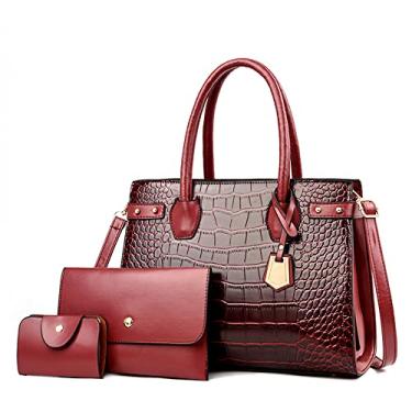 Imagem de Bolsas e Bolsas de Couro PU Crossbody para Mulheres Moda Crocodilo Padrão Top Handle Satchel Purse Set 3 pçs, Vermelho