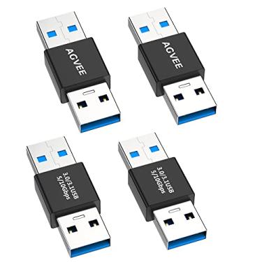 Imagem de AGVEE [Pacote com 4] Adaptador USB-A 3.0 macho para USB-A 3.0 macho, conector extensor de extensão de acoplador conversor USB 3.0, preto
