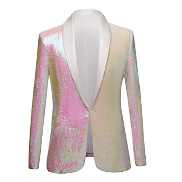 Imagem de Blazer masculino brilhante de lantejoulas festa de casamento jantar baile boate paletó jaquetas um botão fantasia vestido terno jaqueta, multicolorido, PP