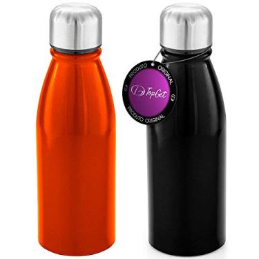 Imagem de Kit 2x Squeeze Alumínio 500 ml Wave TopGet Laranja e Preto