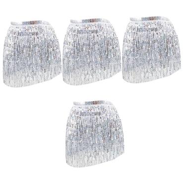 Imagem de ERINGOGO 4 Pcs Saia De Franja Dança Do Ventre Lenço De Dança Do Ventre Cinto De Dança Do Ventre Multicamadas Saia De Borla Brilhante Saia Brilhante Lantejoulas Poliéster Inventar Senhorita
