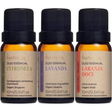 Imagem de Kit 3 Óleos Essenciais Via Aroma 100% Puros Clássicos Naturais Para Difusor, Massagem e Aromaterapia Escolha o seu (Lavanda+Laranja Doce+Citronela)