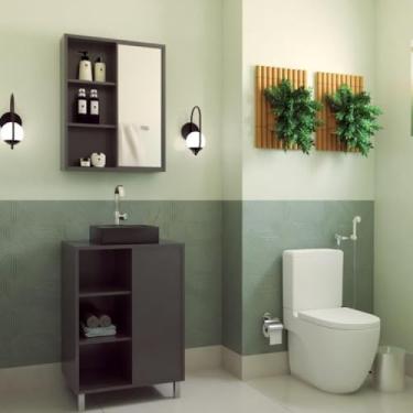 Imagem de Gabinete de Banheiro 60cm Julia com Balcão 1 Porta Correr e Espelheira sem Cuba Grafite