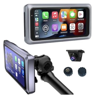 Imagem de XRC TECH Tela veicular para motocicleta com navegação GPS CarPlay/Android Auto, pressão dos pneus em tempo real, Bluetooth duplo 5G, IPX7 à prova d'água, FM, gravador de direção, preto