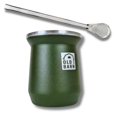 Imagem de Kit Tereré 1 Cuia Térmica Parede Dupla De Alumínio Old Barn 1 Bomba Lisa Cromada 19cm Cor:Verde Militar