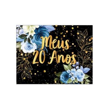 Imagem de Painel de Festa Horizontal 1,55 X 1,20 - Meus 20 Anos Floral Azul Efei