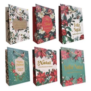 Imagem de Kit 6 Sacolas de Natal Presente Lembrancinha Natalina 27cm - MultiA, S