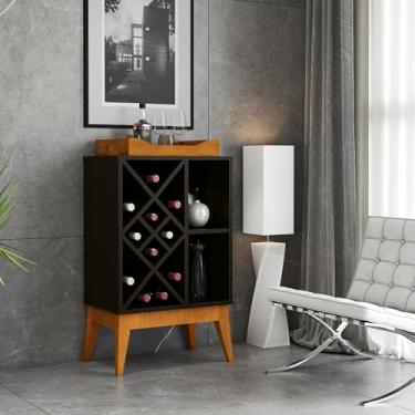 Imagem de Aparador Bar com Bandeja Adega para 16 Garrafas Pés em Madeira Ranói Cor:preto