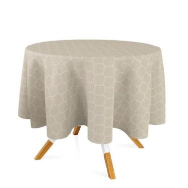 Imagem de Toalha de Mesa Redonda em Tecido Jacquard Bege Geométrico Tradicional 