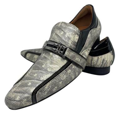 Imagem de Sapato Masculino Italiano Em Couro Branco Social Cobra Verniz Ref: D63