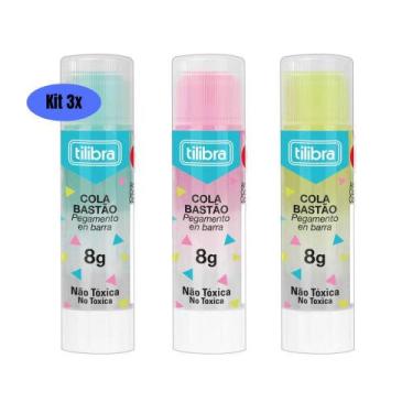 Imagem de Kit 03 Cola Bastão Colorida 8g Transparente Tilibra  Material Escolar 