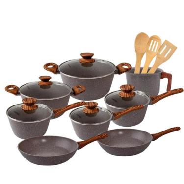 Imagem de Jogo de Panelas Antiaderente Cerâmico Fogão Indução Kit 12 Peças Vanil
