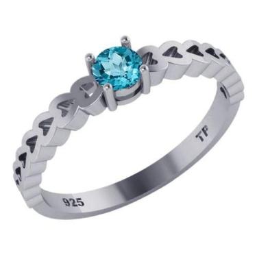 Imagem de Anel Luxo De Pura Prata 925 Corações Azul Topázio - Exclusivo - Tudo P