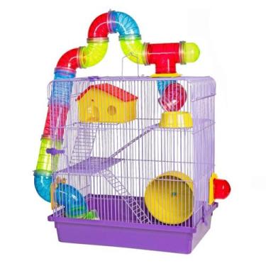 Imagem de Gaiola Hamster Roedores 3 Andares Tubo Super Luxo Lilás - Jel Plast