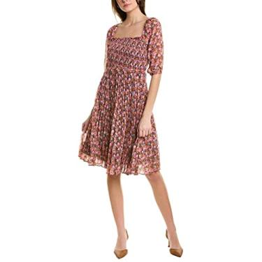 Imagem de BCBGeneration Vestido midi feminino justo e flare manga bufante no cotovelo decote quadrado com babados saia plissada, Narciso, 44