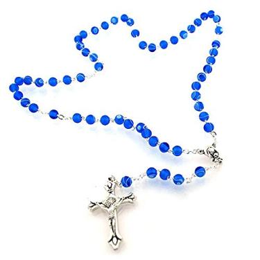 Imagem de Rosário com contas redondas coloridas em corrente prateada | Centro e crucifixo para mãe e filho em tom prateado | Ótimo presente católico para primeira comunhão e confirmação | Feito na Itália, Sem