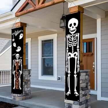 Imagem de Decorações de faixa de Halloween para ambientes externos, ambientes internos, decoração feliz de Halloween, doces ou travessuras, banners de pendurar para varanda sinais de boas-vindas para porta da