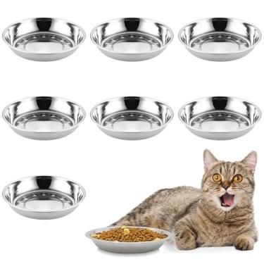 Imagem de kathson 8 peças de tigelas de comida de gato de aço inoxidável, pratos de metal para alívio de bigode de reposição, tigela rasa de comida e água para gatos e cães adequada para suporte de alimentação de animais de estimação, pode ser lavada na lava-louças (24 cm de diâmetro)