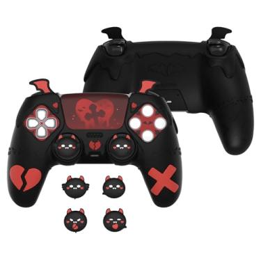 Imagem de PlayVital Gothic Imp Series Capa de silicone fofa para controle ps5 com 4 punhos de polegar e 6 adesivos, capa de silicone antiderrapante, compatível com estação de carregamento ps5, preta