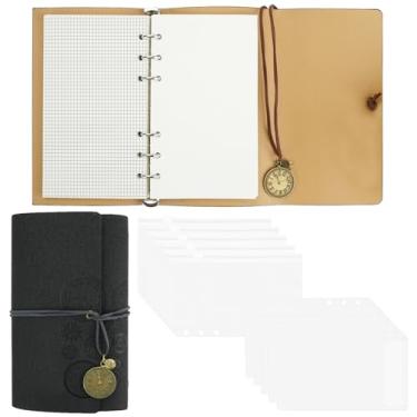 Imagem de CEYAZYE 12 unidades de fichário de couro, pacote com 2 cadernos A6 recarregáveis com 6 anéis com 10 bolsos para pastas, fichário econômico com envelope de dinheiro, fecho de cordão de relógio vintage