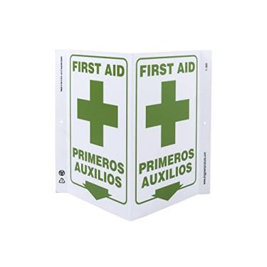 Imagem de ZING Placa de projeção de segurança ecológica, bilíngue de primeiros socorros, feita de plástico reciclado, disponível em diferentes tamanhos 28 x 27,9 cm 2620 1