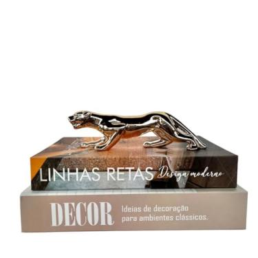 Imagem de Decoração sala rack aparador escultura pantera + 2 livros