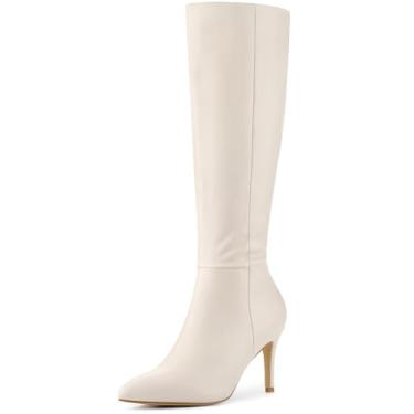 Imagem de Perphy Botas femininas de salto alto, bico fino, salto agulha, Creme, 38