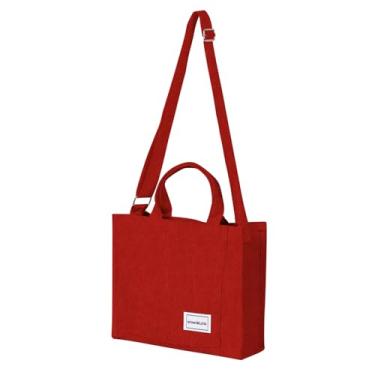 Imagem de Bolsa feminina elegante de veludo cotelê - design vintage, versátil e prática para uso diário, vermelha, Vermelho