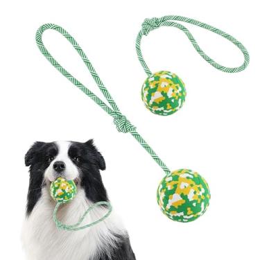 Imagem de PawSailor Brinquedo de bola de cachorro com corda mastigadores agressivos brinquedo de recompensa e exercício, brinquedo para mastigar, rebocar e buscar cachorro pequeno médio raças verde M