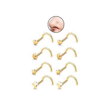 Imagem de DGhera Brincos de nariz: 10 peças de aço cirúrgico 20G parafuso de nariz hipoalergênico saca-rolhas zircônia cúbica piercing de nariz para mulheres e homens, 20Gauge(0.8mm), Aço inoxidável, Zircônia