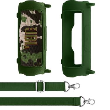 Imagem de Aenllosi Capa de silicone para alto-falante JBL Flip 7 Protable Bluetooth com alça de ombro ajustável, verde esquadrão (apenas capa)