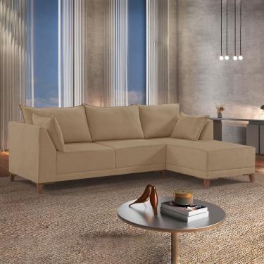 Imagem de Sofá De Canto 5 Lugares 268Cm Com Almofadas M155 Veludo/Bege