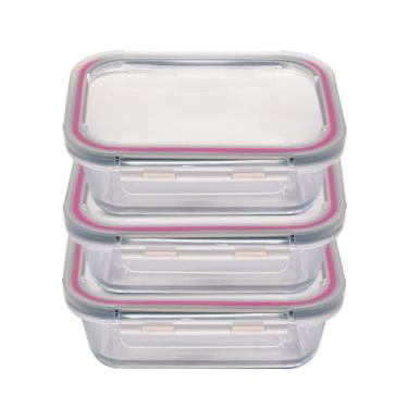 Imagem de Kit 3x Potes De Vidros Herméticos Com Tampa Retangular Marmita Não Vaza (1040ml)