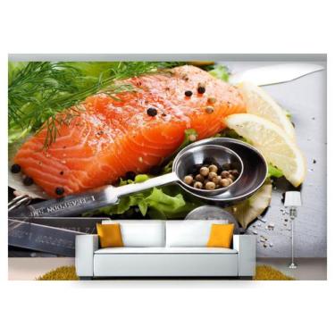 Imagem de Papel De Parede Alimento Peixe Salmão Limão 3D Al195 - Você Decora