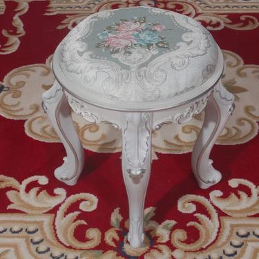 Imagem de Cadeira De Vestir Redonda Vity, Estofada Com Mesa Lateral E Assento, Acolchoada Beh, Pio Cadeira De Assento Beh Para Quarto, Silver Ivory White Blue Cloth, square stool brown