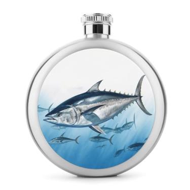 Imagem de Cantil clássico com estampa de atum rabilho Thunnus, frasco de aço inoxidável para licor, frasco de bolso de 142 g