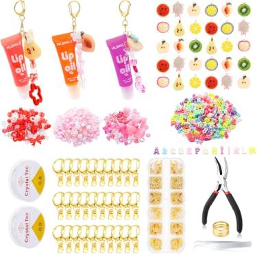 Imagem de Janinka 275 Pcs Lip Gloss DIY Keychain Charms Accessories Set Including Fruit Beads Letter Enameled Charms Lipstick Keyring for DIY Fall Women Girls Holiday, Lip Balm Not Include(Classic)