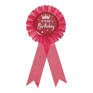 Imagem de PATIKIL Fita de aniversário de 15 cm x 7,6 cm, broche de crachá de folha de flandres em tecido It's My Birthday Pin para decoração de festa, acessório de celebração, rosa
