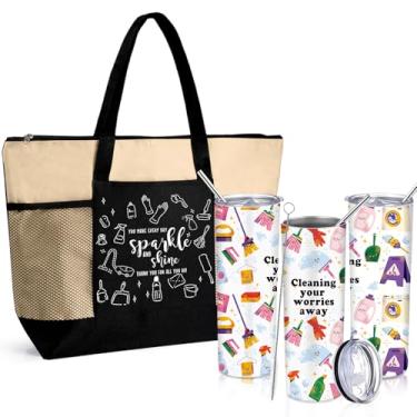 Imagem de Sieral Presentes de agradecimento da semana de limpeza de Natal para empregada doméstica equipe funcionário colega de trabalho copo inspirador de aço inoxidável com palha, tampa e escova 590 ml e