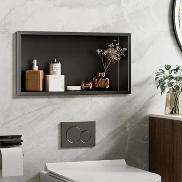 Imagem de ACEMIRO Armário de remédios embutido de 58 x 28 cm, armário de remédios preto sem espelho, armário de nicho de parede de banheiro de aço inoxidável 304 com armazenamento para banheiro, sala de estar